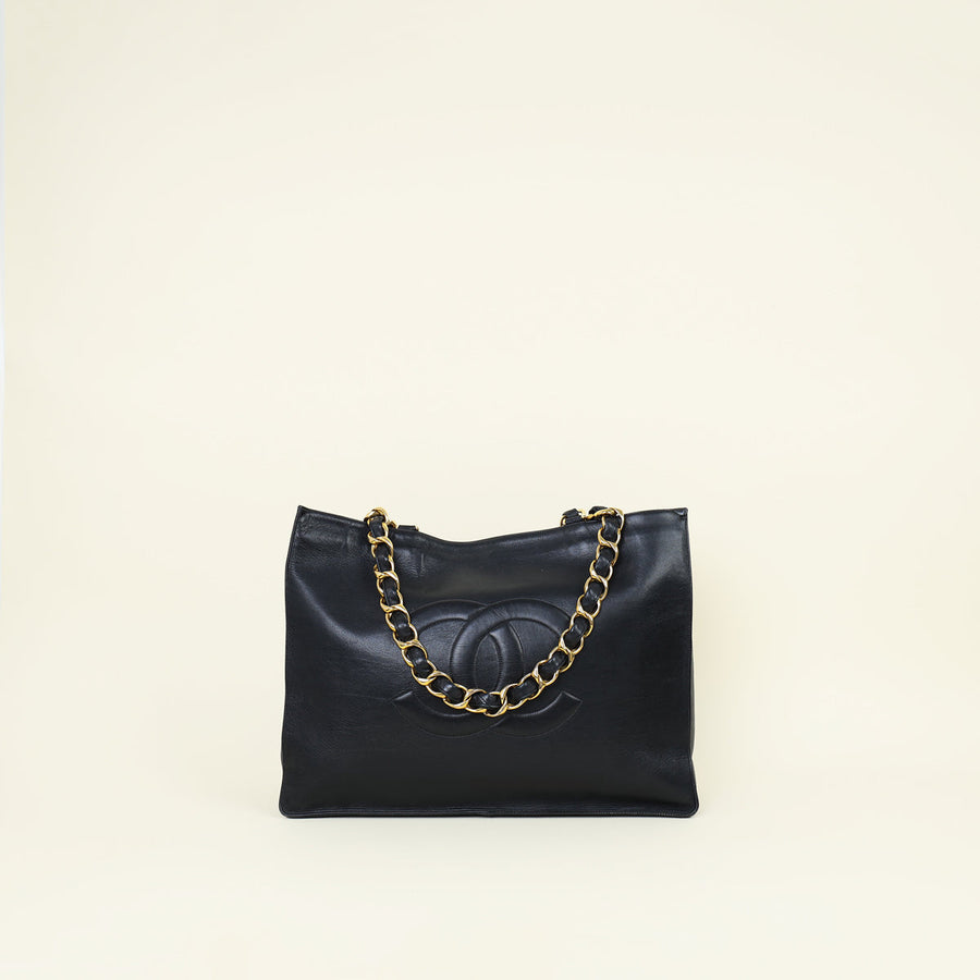 Chanel Black Vintage CC Timeless Large Shopping Tote Bag