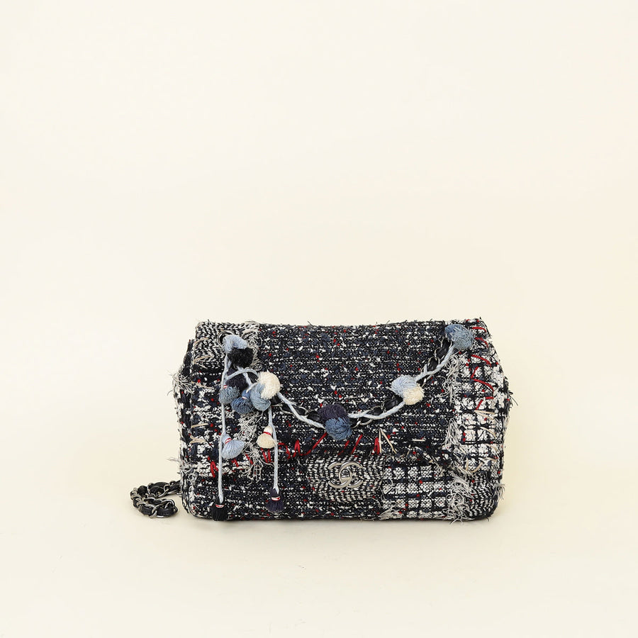 Chanel Multicolor Tweed Pompom Paris Dubai Flap Jumbo Bag