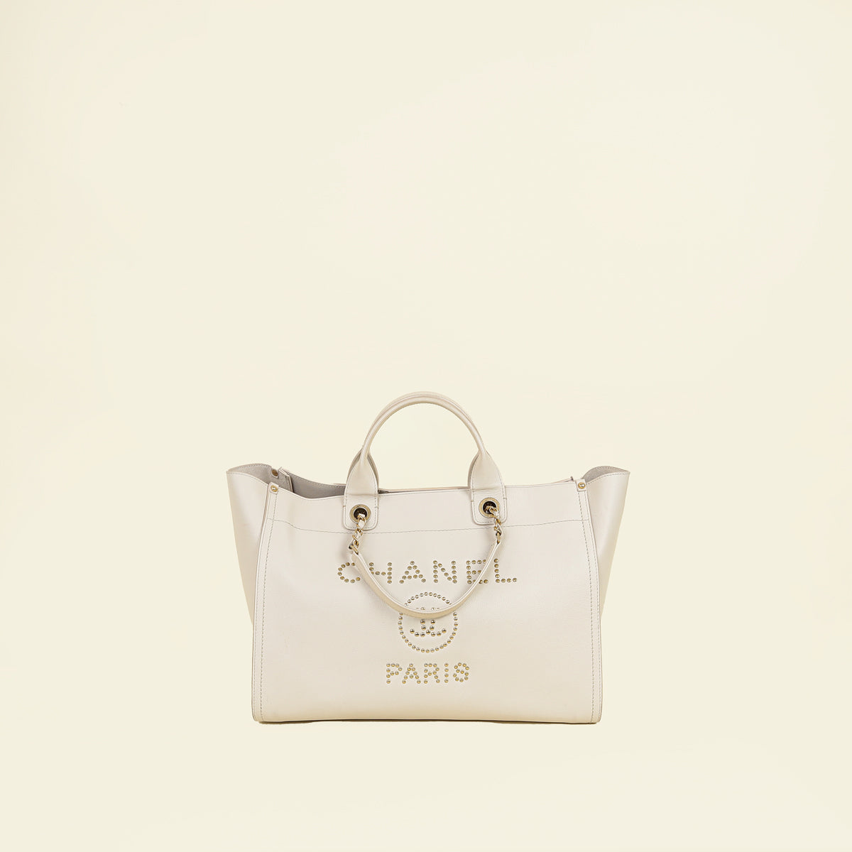Chanel Ivory Studded Deauville Tote Bag