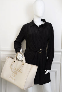 Chanel Ivory Studded Deauville Tote Bag