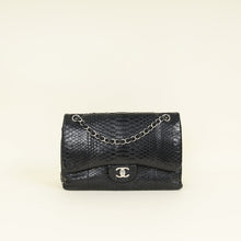 Chanel Black CC Classic Python Double Flap Jumbo Bag