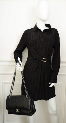 Chanel Black CC Classic Python Double Flap Jumbo Bag