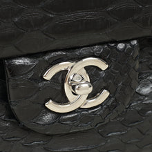 Chanel Black CC Classic Python Double Flap Jumbo Bag