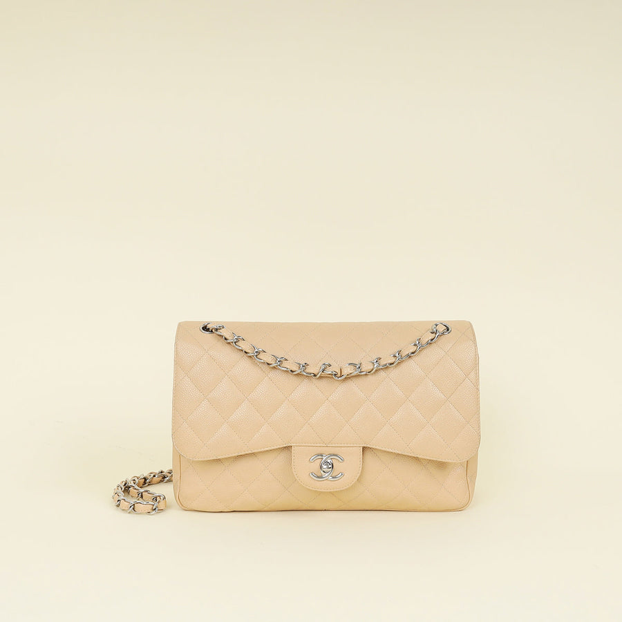 Chanel Beige CC Classic Double Flap Jumbo Bag