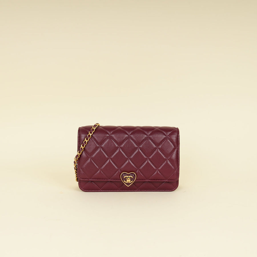 Chanel Violet CC Heart Lock Wallet On Chain