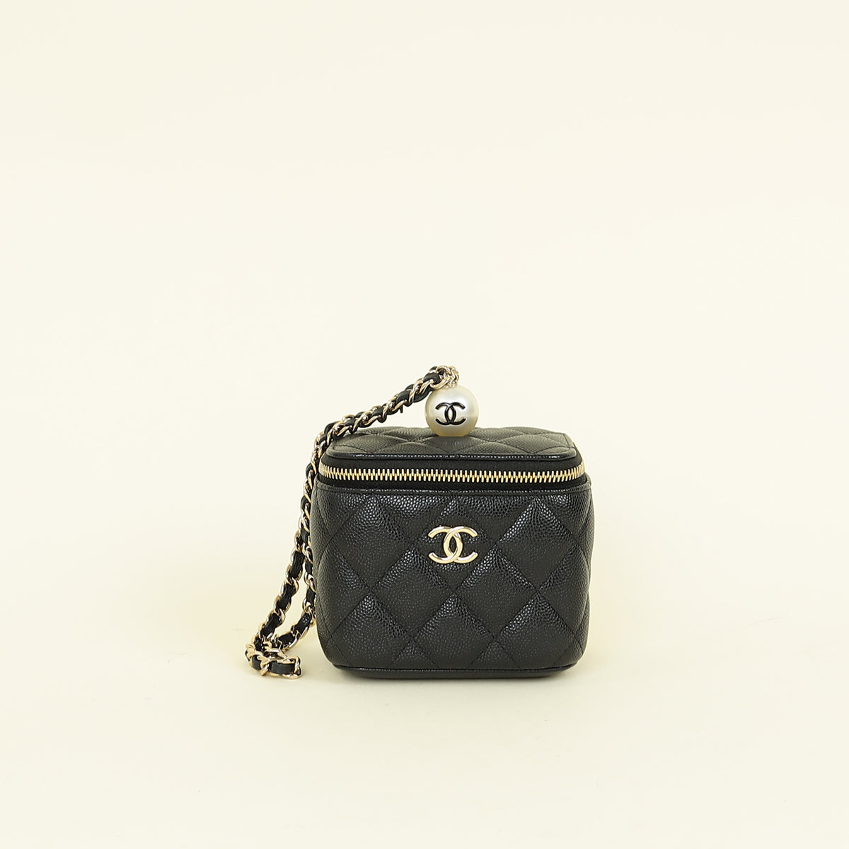 Chanel Black CC Pearl Mini Vanity Bag w/Chain