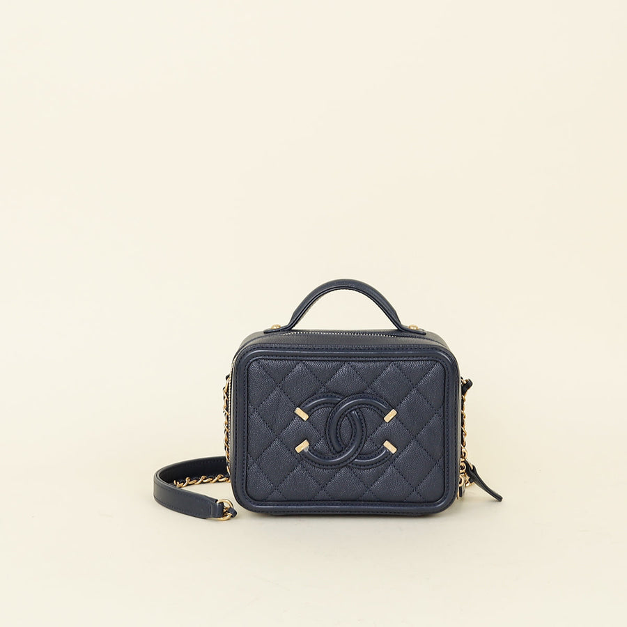 Chanel Navy Filigree Vanity w/ Chain