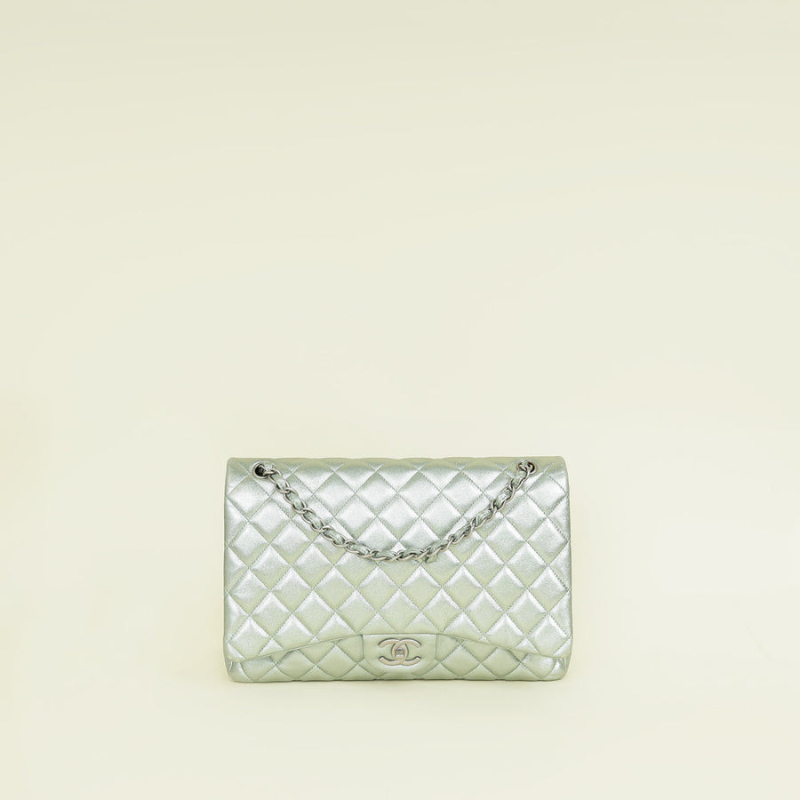 Chanel Metallic Light Mint CC Classic Double Flap Maxi Bag
