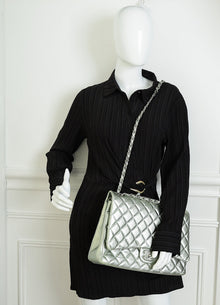 Chanel Metallic Light Mint CC Classic Double Flap Maxi Bag