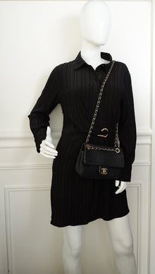 Chanel Black Chevron Surpique Flap Small Bag
