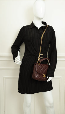 Chanel Brown CC Top Handle Quilted Flap Bag