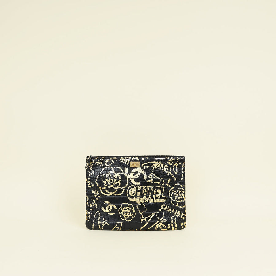 Chanel Bicolor Graffiti 2.55 Large Crocodile Reissue Cosmetic Case