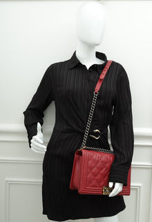 Chanel Red New Medium  Double Stitch Boy