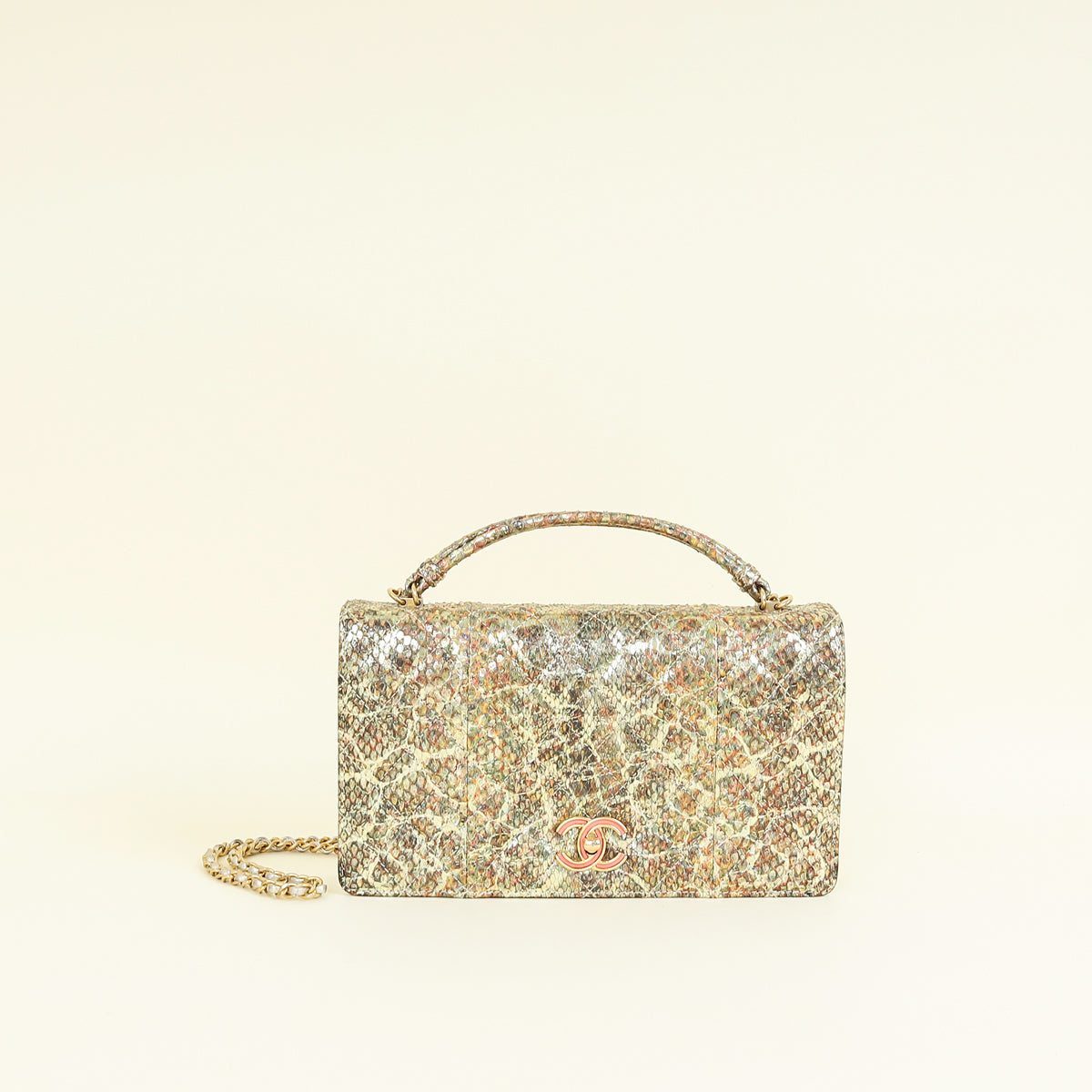 Chanel Multicolor CC Full Flap Python Top Handle Bag