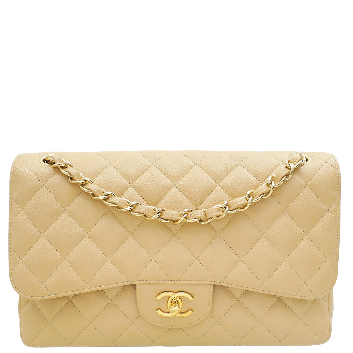Chanel Beige CC Classic Double Flap Jumbo Bag