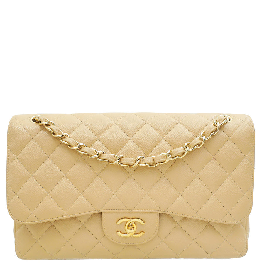 Chanel Beige CC Classic Double Flap Jumbo Bag