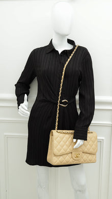 Chanel Beige CC Classic Double Flap Jumbo Bag