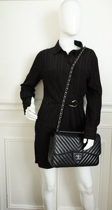 Chanel Black Chevron Classic Double Flap Jumbo Bag