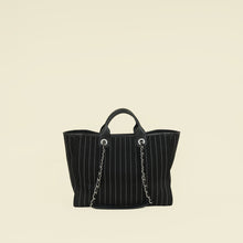 Chanel Black CC Deauville Pinstripe Shopping Tote Bag