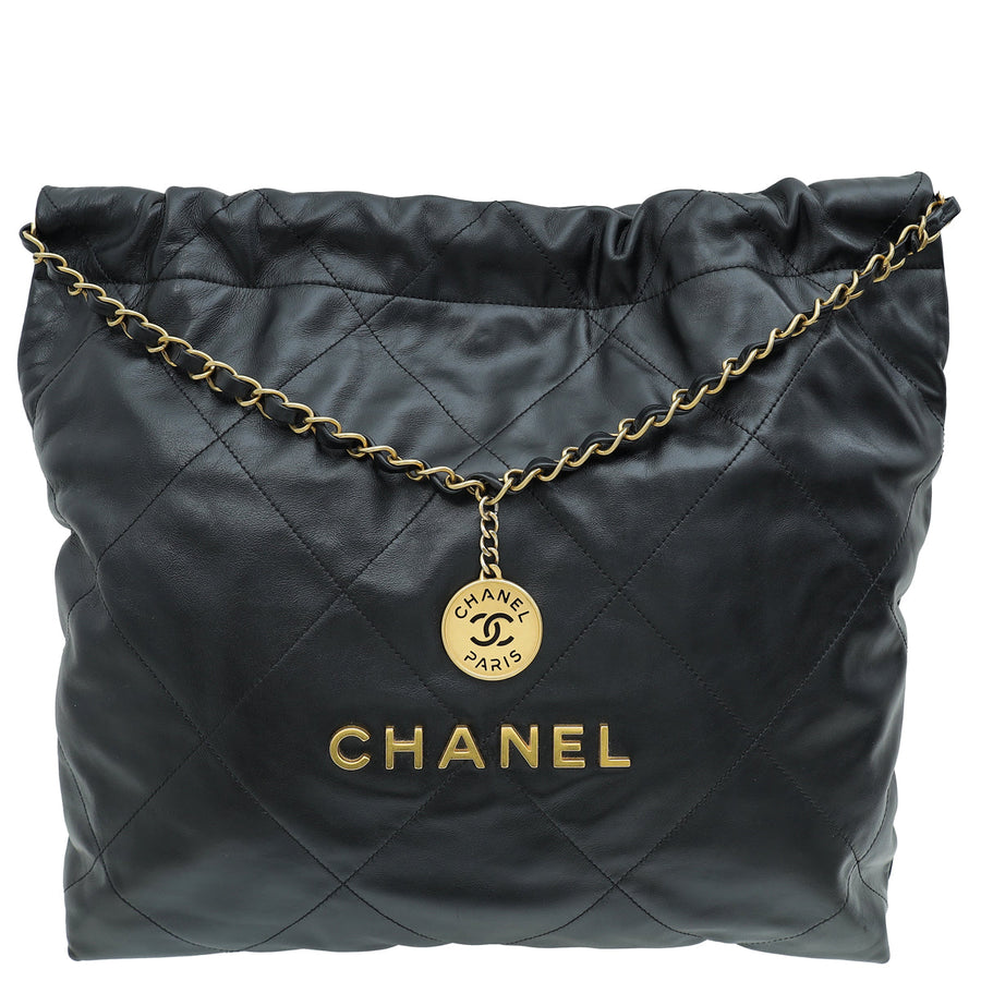 Chanel Black 22 Small Shiny Hobo Bag