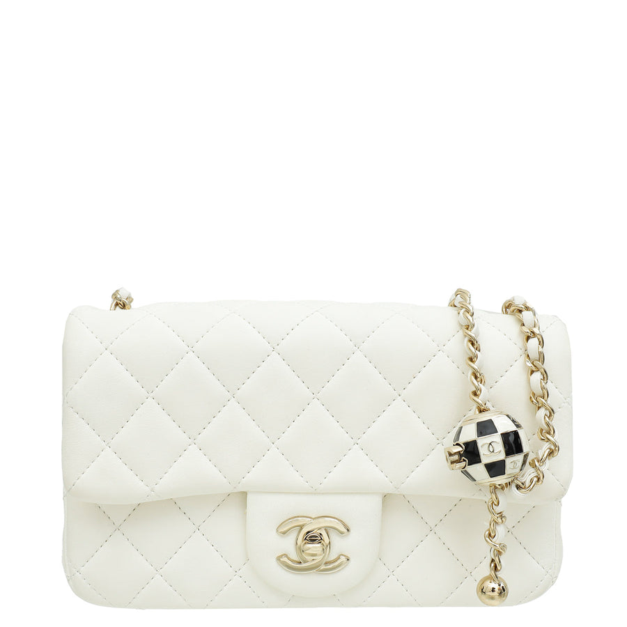 Chanel White CC Pearl Crush Mini Square Rectangular Flap Bag