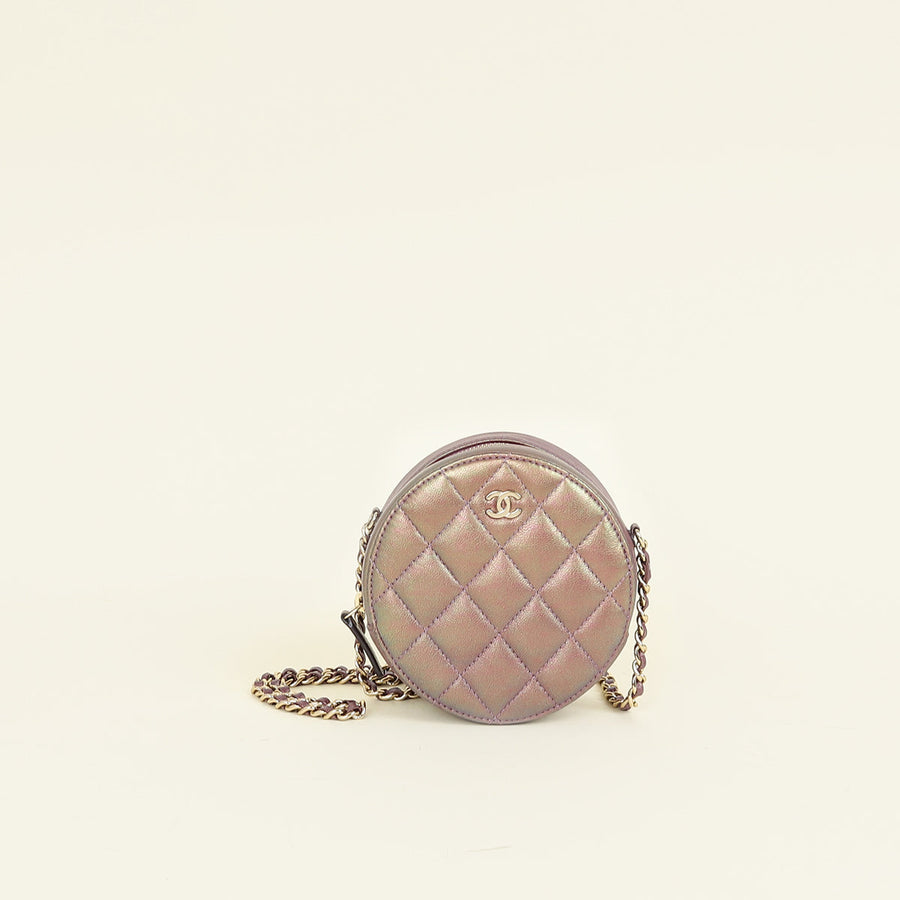Chanel Metallic Purple Round Clutch w/ Chain