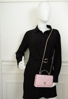 Chanel Pink CC Imitation Pearl Top Handle Wallet On Chain