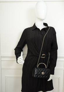 Chanel Black CC PearL Top Handle Clutch Chain
