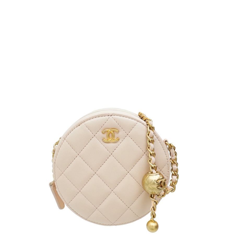 Chanel Ultra Light Pink Pearl Crush Round Chain Bag