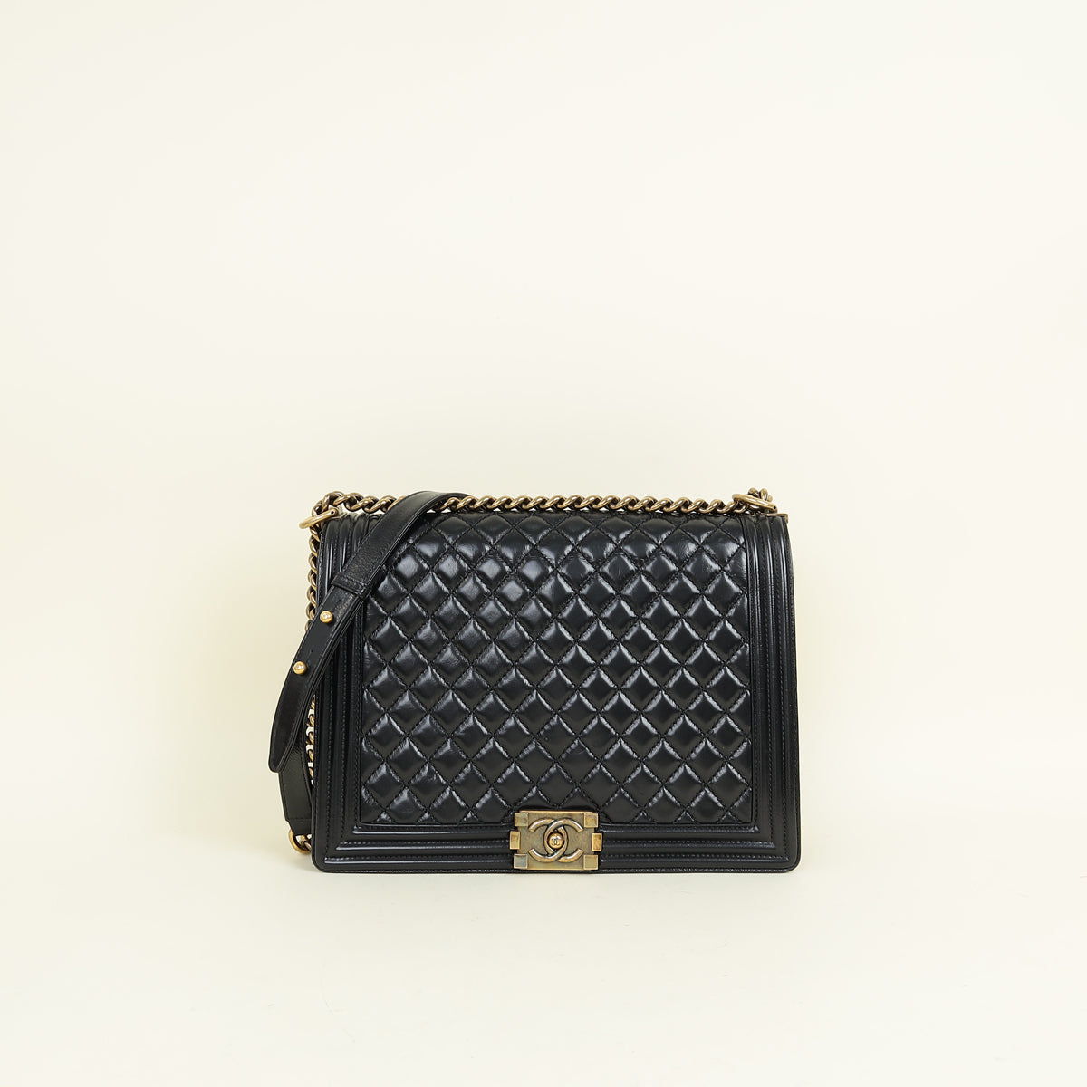 Chanel Black Diamond Quilt Le Boy Flap Large Bag