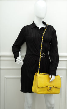 Chanel Yellow Python CC Classic Double Flap Jumbo Bag