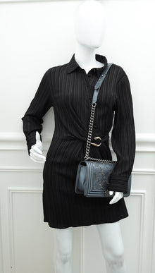 Chanel Metallic Grey Blue Le Boy Embroidered Beads Medium Flap Bag