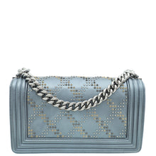 Chanel Metallic Grey Blue Le Boy Embroidered Beads Medium Flap Bag