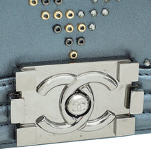 Chanel Metallic Grey Blue Le Boy Embroidered Beads Medium Flap Bag