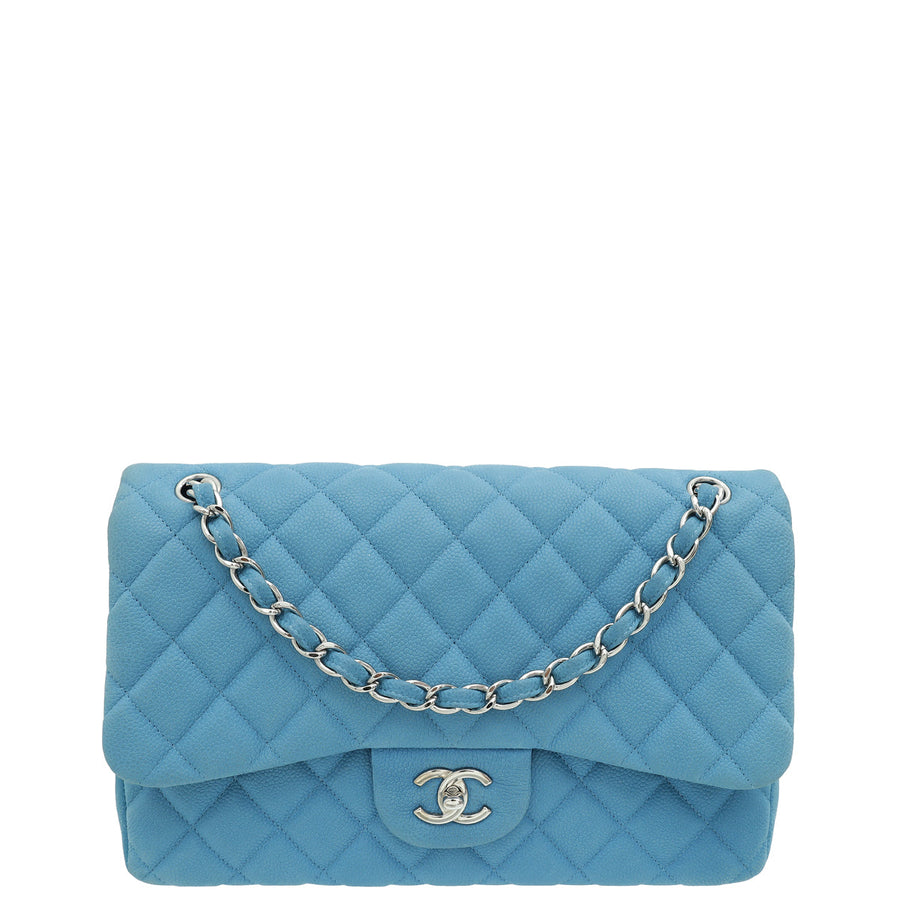 Chanel Blue CC Classic Nubuck Double Flap Jumbo Bag