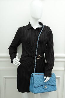 Chanel Blue CC Classic Nubuck Double Flap Jumbo Bag