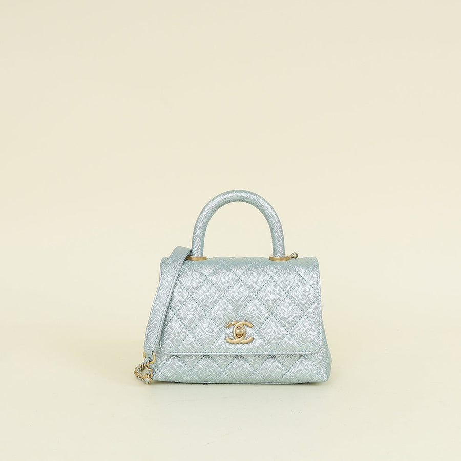 Chanel Metallic Light Aqua Mini Coco Handle Bag