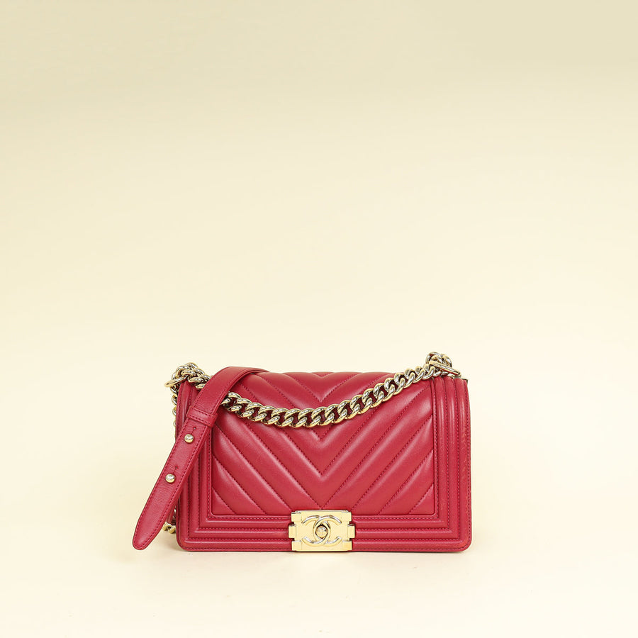 Chanel Dark Fuchsia Le Boy Chevron Medium Flap Bag