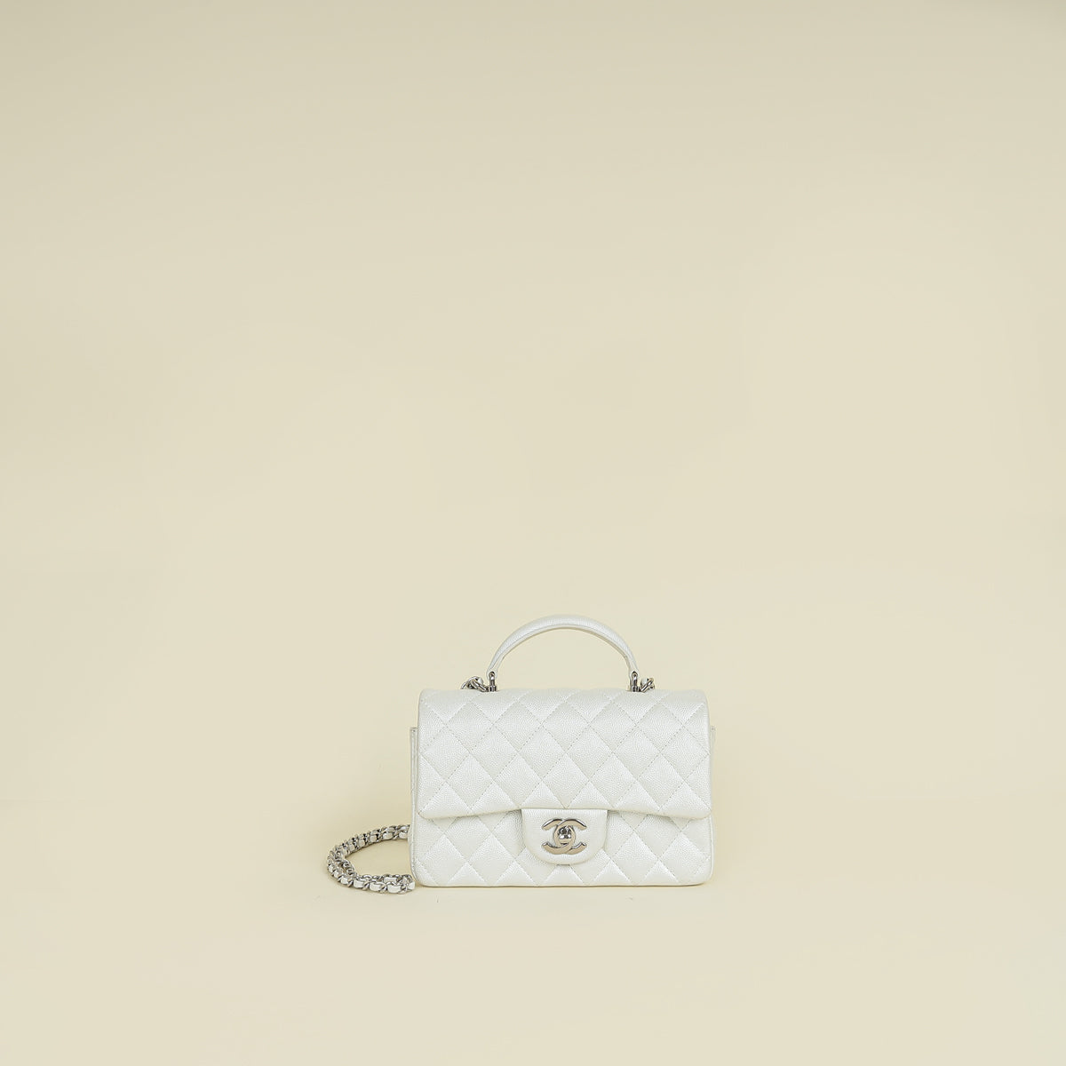Chanel Metallic Pearly White Mini Rectangular Top Handle Bag