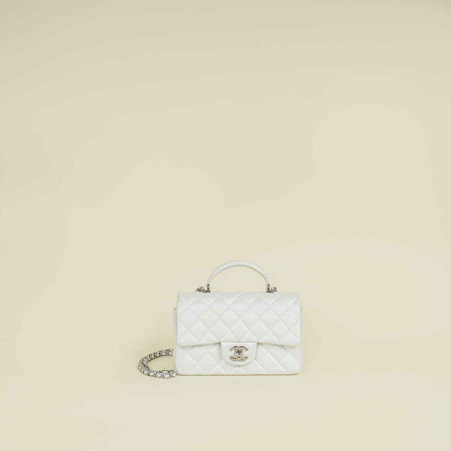 Chanel Metallic Pearly White Mini Rectangular Top Handle Bag