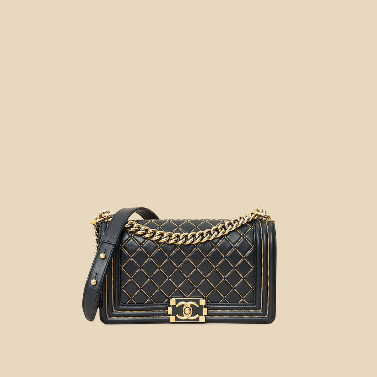 Chanel Indigo Blue Le Boy Quilted Chain Details Medium Flap Bag