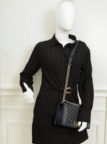 Chanel Indigo Blue Le Boy Quilted Chain Details Medium Flap Bag