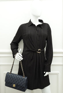 Chanel Navy Blue CC Classic Double Flap Medium Bag