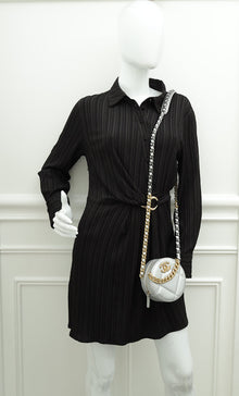 Chanel Metallic Silver 19 Round Mini Clutch W/ Chain