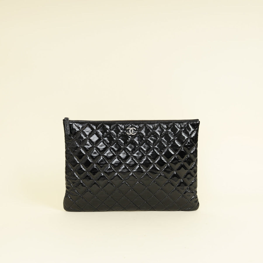 Chanel Black CC Classic Quilted Zip Clutch