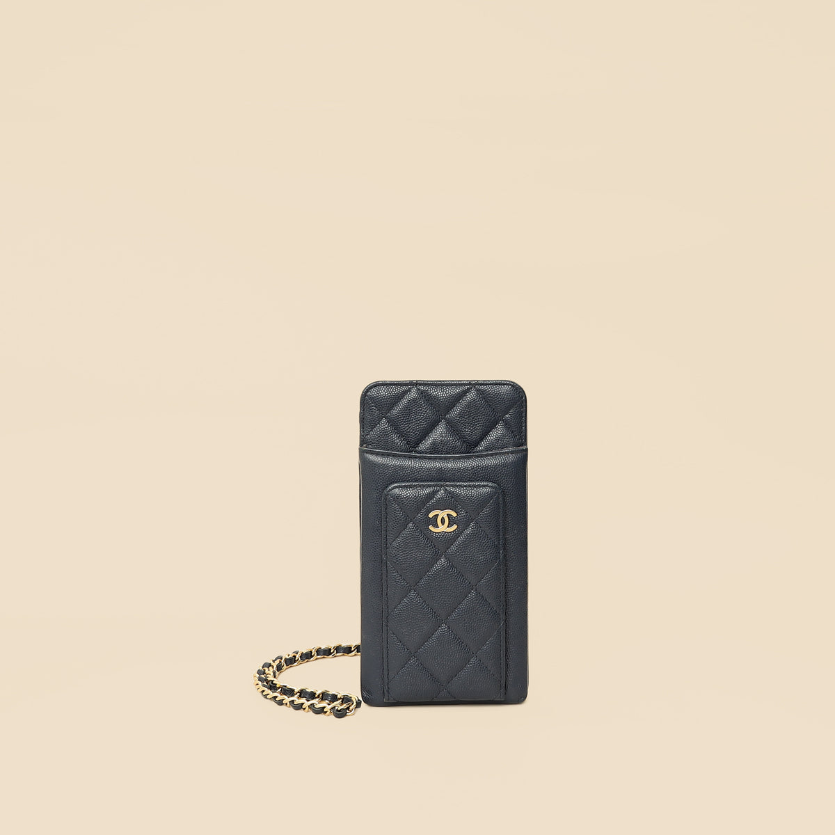 Chanel Navy Blue CC Compact Phone Chain Pouch