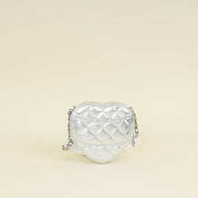 Chanel Metallic Silver CC Heart Clutch With Chain