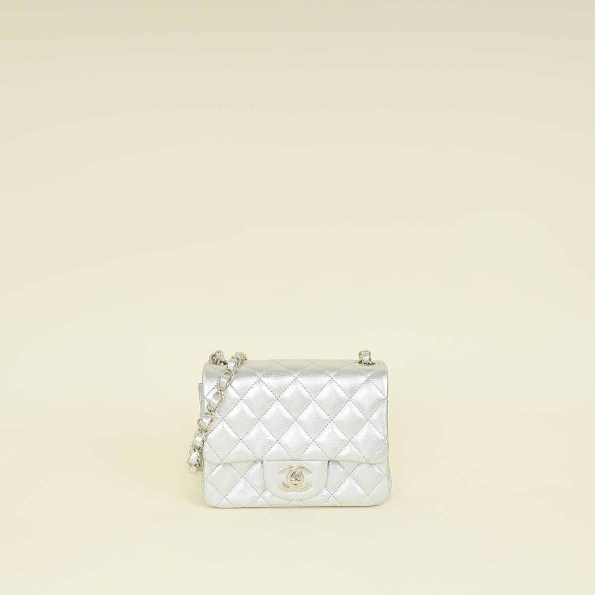 Chanel Metallic Silver CC Classic Mini Square Bag