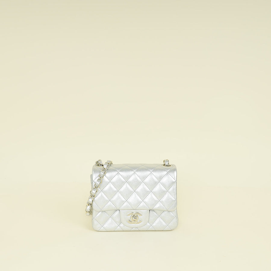 Chanel Metallic Silver CC Classic Mini Square Bag