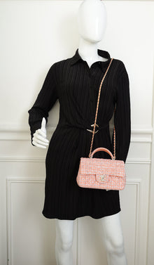 Chanel Coral Tweed Top Handle Mini Rectangular Flap Bag